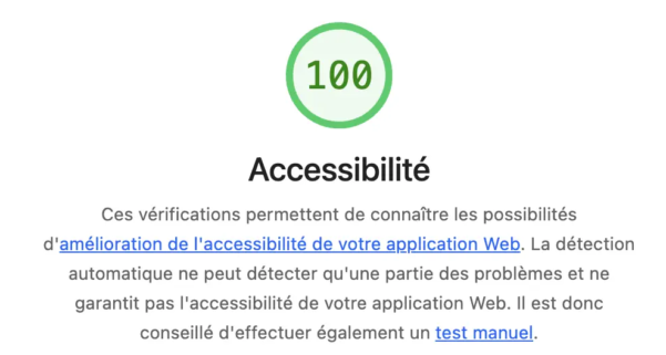 Score d'accessibilité, WordPress : 100%